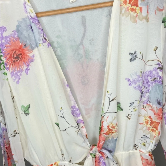 Cotton Candy LA romper cream floral print low cut  with a peek-a-boo tummy sexy - Picture 10 of 17